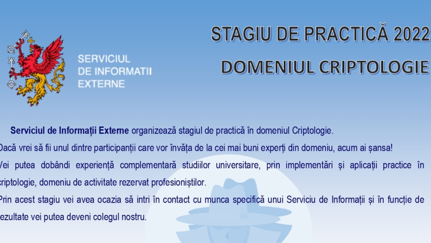 Serviciul de Informații Externe organizează stagiu de practică în domeniul criptologie