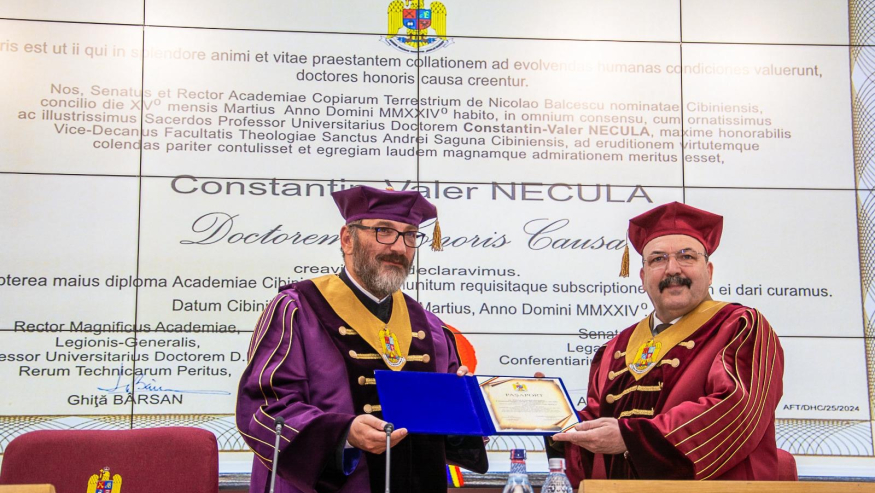 Părintele Constantin Necula a primit titlul de Doctor Honoris Causa din partea Academiei Forțelor Terestre „Nicolae Bălcescu” din Sibiu