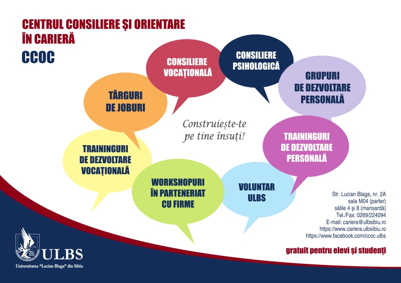 Centrul Consiliere și Orientare în Carieră (C.C.O.C.) recrutează 4 voluntari Centrul Consiliere și Orientare în Carieră (C.C.O.C.) recrutează 4 voluntari