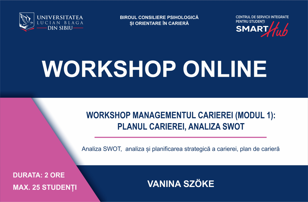 SmartHub – Workshopuri online pentru dezvoltarea unor competențe cerute pe piața muncii.