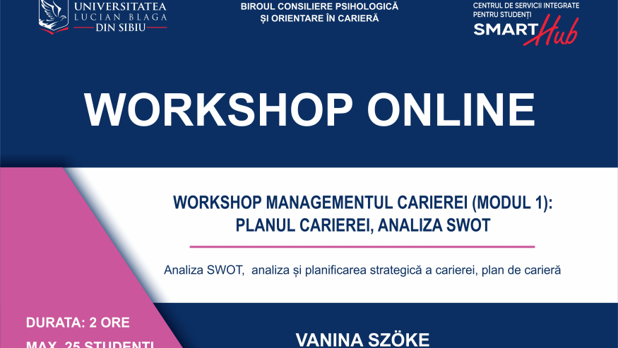 SmartHub – Workshopuri online pentru dezvoltarea unor competențe cerute pe piața muncii.