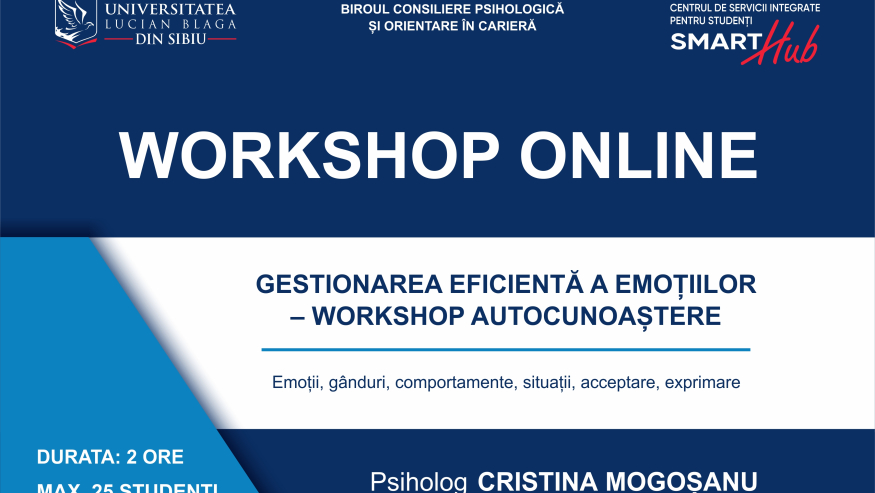 SmartHub derulează workshopul online: Gestionarea eficientă a emoțiilor